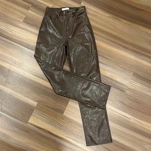 Abercrombie Vegan Leather 90's Straight Pants - Brown 27L